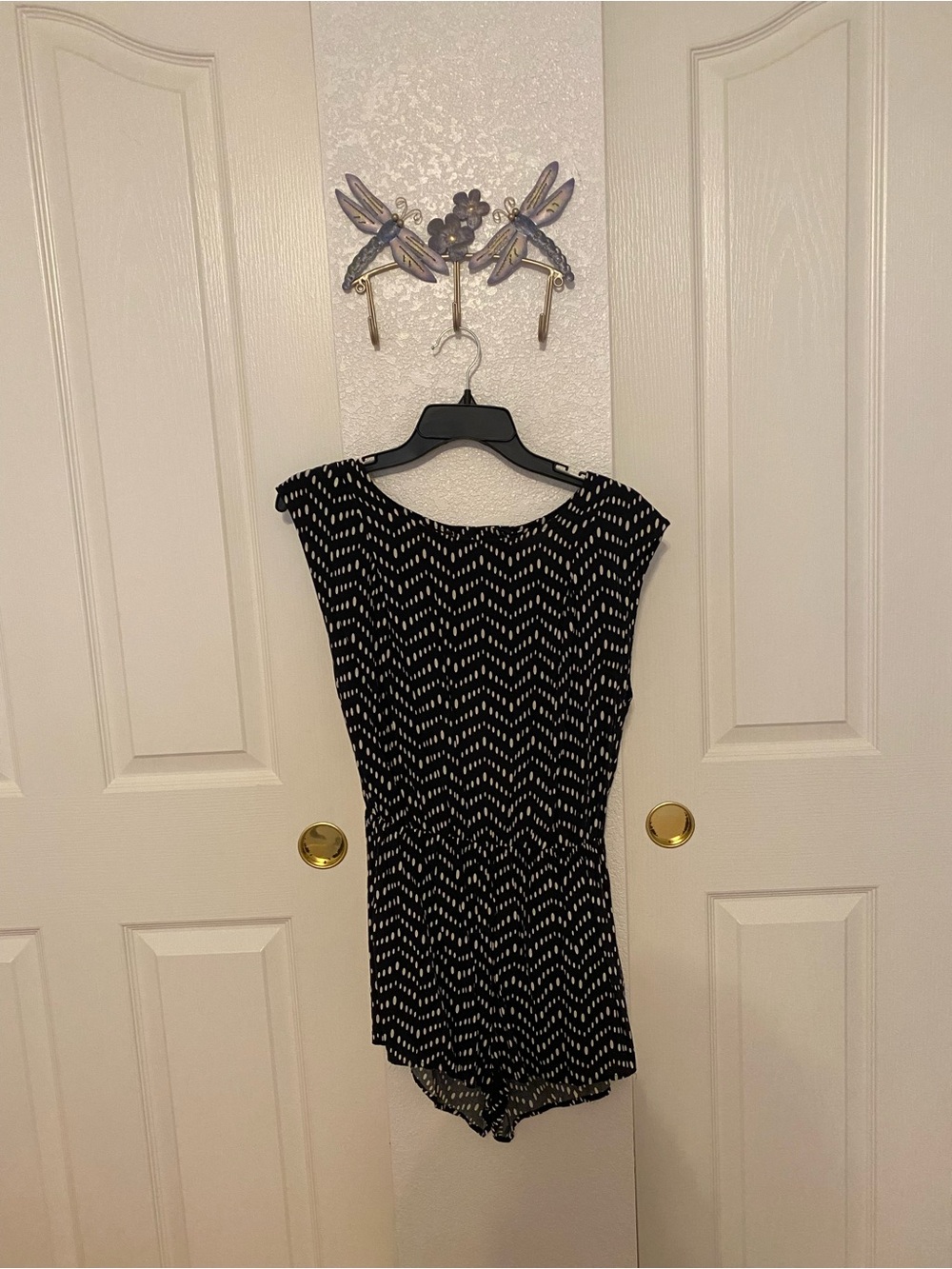 Open-back Black Chevron-Print Women's Romper